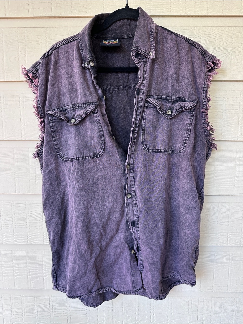Bikerwear Purple Washed Sleeveless Button-Up Shirt